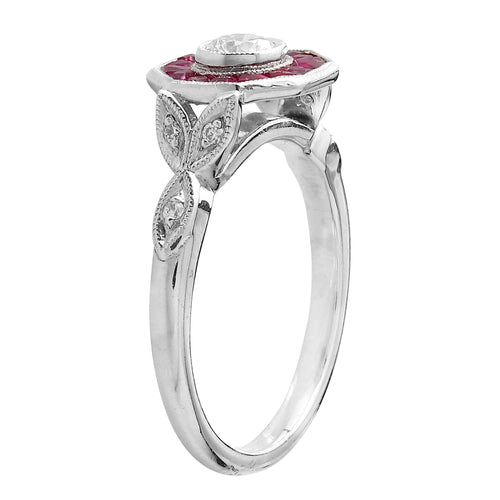 Diamond & Ruby Set with Diamond Halo Mount Ring