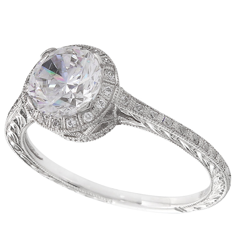 White Diamond Halo Semi-Mount Ring