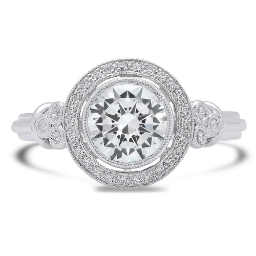 Vintage Inspired Diamond & Semi-Mount Halo Center Ring