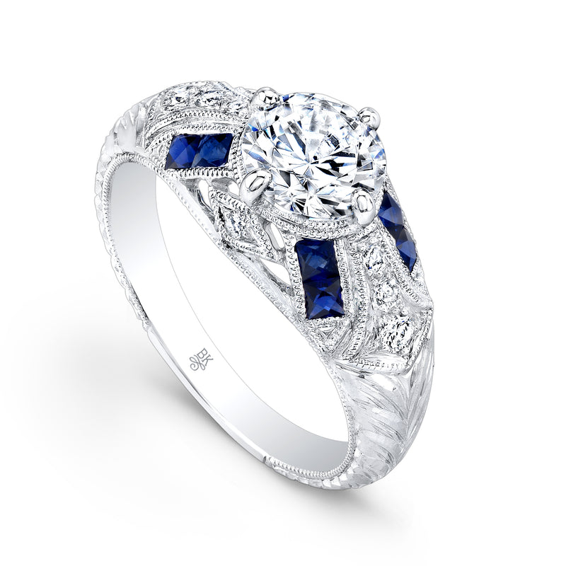 Vintage Inspired Diamond & Sapphire Semi-Mount Ring