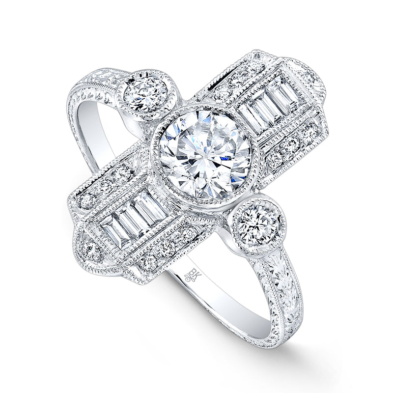 Art Deco Three Stone Diamond Semi-Mount Ring