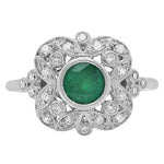 Vintage Inspired Diamond & Emerald Fashion Mount Ring