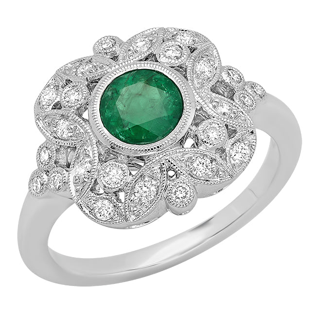 Vintage Inspired Diamond & Emerald Fashion Mount Ring