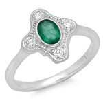 Vintage Inspired Diamond & Emerald Center Mount Ring