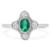 Vintage Inspired Diamond & Emerald Center Mount Ring