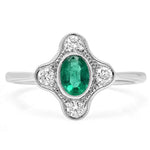 Vintage Inspired Diamond & Emerald Center Mount Ring