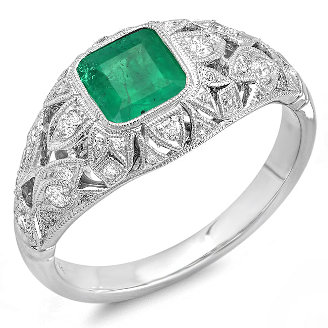 Vintage Inspired Diamond & Emerald Semi-Mount Ring