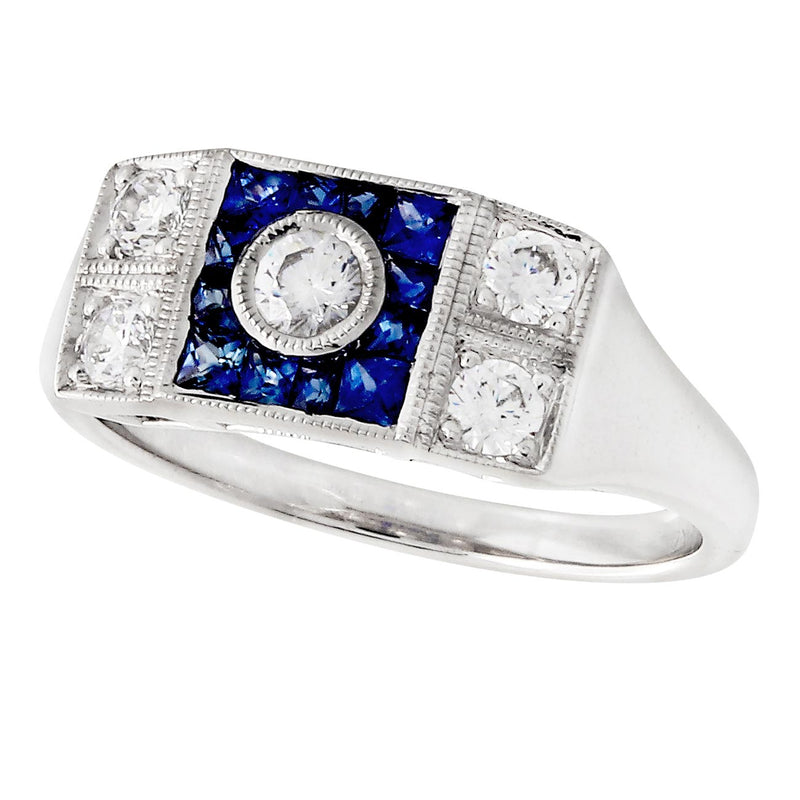 Vintage Inspired Sapphire & Diamond Halo Mount Ring