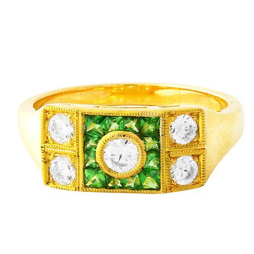Vintage Inspired Tsavorite & Diamond Halo Mount Ring