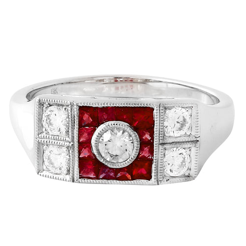 Vintage Inspired Ruby & Diamond Halo Mount Ring
