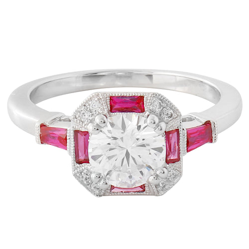 Diamond, Ruby & Halo Semi Mount Ring