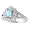 AQUAMARINE EMERALD CUT CENTER AND DIAMOND WHITE GOLD RING