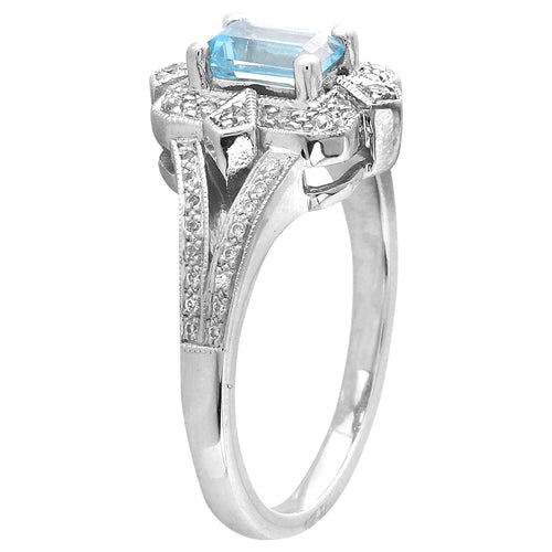 Art Deco Inspired Diamond and Aquamarine Mount Ring