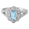 AQUAMARINE EMERALD CUT CENTER AND DIAMOND WHITE GOLD RING