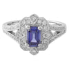 SAPPHIRE EMERALD CUT CENTER AND DIAMOND WHITE GOLD RING