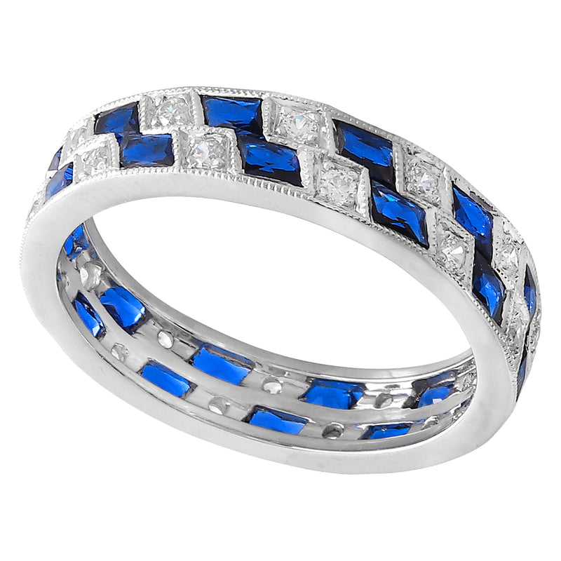 DIAMOND AND SAPPHIRE ETERNITY WHITE GOLD BAND