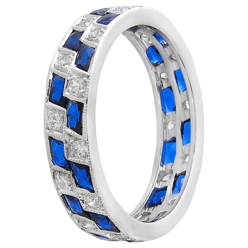 DIAMOND AND SAPPHIRE ETERNITY WHITE GOLD BAND