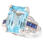 Diamond & Sapphire with Emerald Cut Sky Blue Topaz Center Semi-Mount Ring