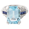 Diamond & Sapphire with Emerald Cut Sky Blue Topaz Center Semi-Mount Ring