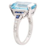 Sky blue topaz 14x10mm mount center with diamond and sapphire on white gold ring