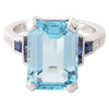 SKY BLUE TOPAZ 14X10MM MOUNT CENTER WITH DIAMOND AND SAPPHIRE ON WHITE GOLD RING
