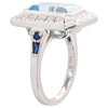 Sky blue topaz 12x8.2mm mount center with diamond and sapphire on white gold ring