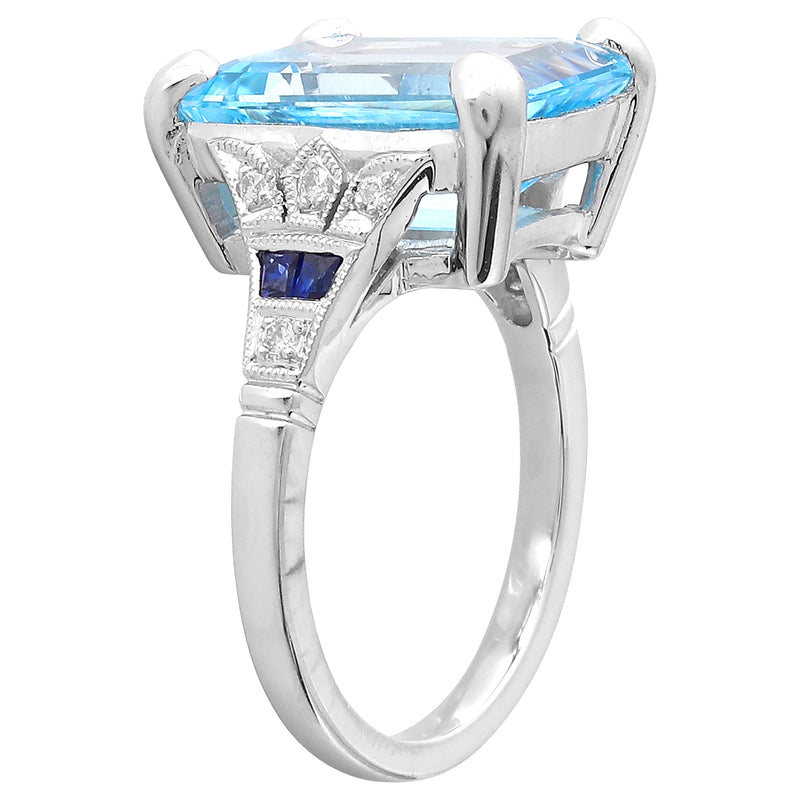 Emerald Cut Mount Set with A 14x10mm Sky Blue Topaz Center on White Gold Ring