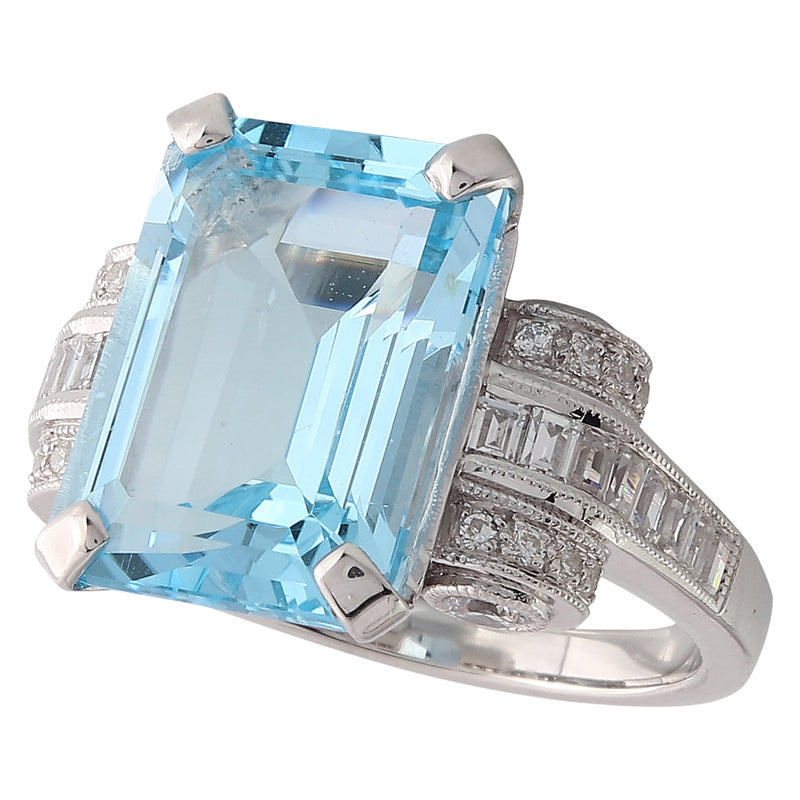 Blue Topaz Center With Diamonds White Gold Ring