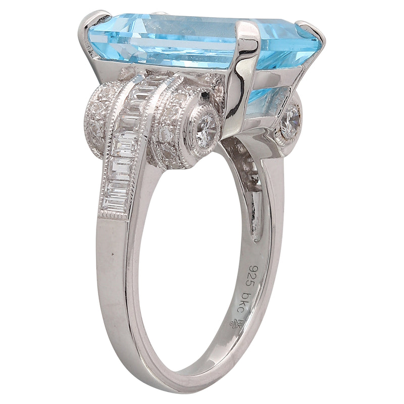 Blue Topaz Center With Diamonds White Gold Ring