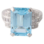 Blue Topaz Center With Diamonds White Gold Ring