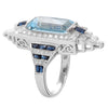 Diamond & Sapphire with Emerald Cut Sky Blue Topaz Semi-Mount Ring