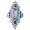 Diamond & Sapphire with Emerald Cut Sky Blue Topaz Semi-Mount Ring