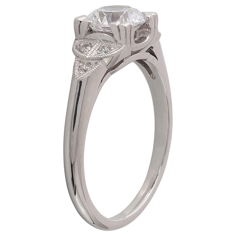 DIAMOND MOUNT SET WITH A 6.5RD CENTER WHITE GOLD RING