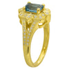 LONDON BLUE TOPAZ EMERALD CUT CENTER AND DIAMOND YELLOW GOLD RING