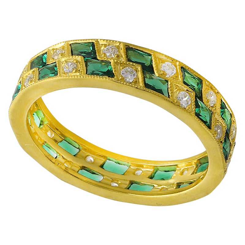 DIAMOND AND TSAVORITE ETERNITY YELLOW GOLD BAND