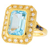 SKY BLUE TOPAZ 12X8.2MM MOUNT CENTER WITH DIAMOND AND SAPPHIRE ON YELLOW GOLD RING