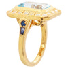 Sky blue topaz 12x8.2mm mount center with diamond and sapphire on yellow gold ring