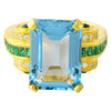 Blue Topaz Center With Tsavorite Side Stone and Diamonds Yellow Gold Ring