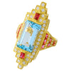 Diamond & Ruby with Emerald Cut Sky Blue Topaz Semi-Mount Ring