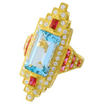 Diamond & Ruby with Emerald Cut Sky Blue Topaz Semi-Mount Ring