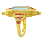 Diamond & Ruby with Emerald Cut Sky Blue Topaz Semi-Mount Ring