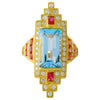 Diamond & Ruby with Emerald Cut Sky Blue Topaz Semi-Mount Ring