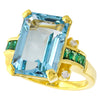 Blue Topaz Center With Tsavorite and Diamond Yellow Gold Ring