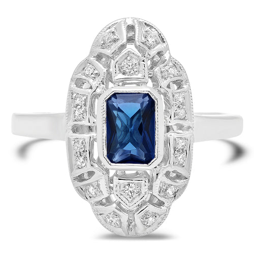 Vintage Inspired Diamond & Sapphire Mount Center Ring
