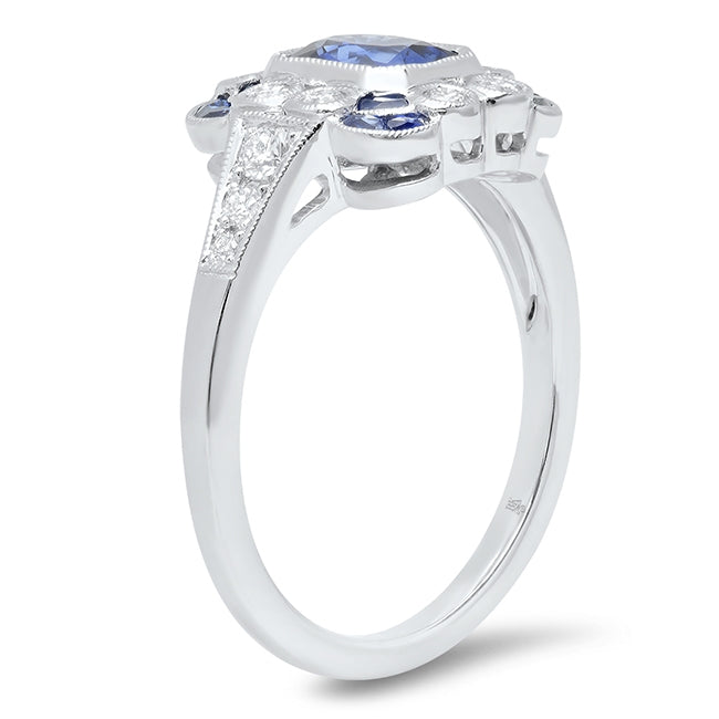 Diamond & Sapphire with Emerald Cut Semi-Mount Center