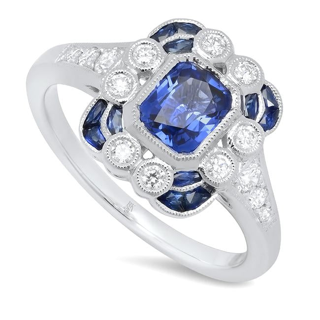 Diamond & Sapphire with Emerald Cut Semi-Mount Center