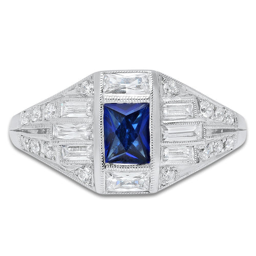 Diamond & Sapphire Emerald Cut Mount Ring
