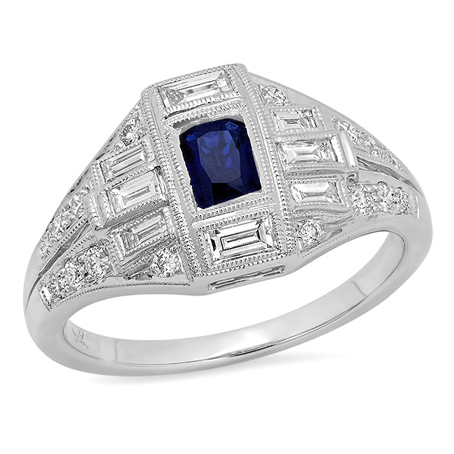 Diamond & Sapphire Emerald Cut Mount Ring