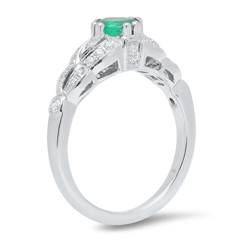 Diamond & Emerald Round Cut Mount Ring