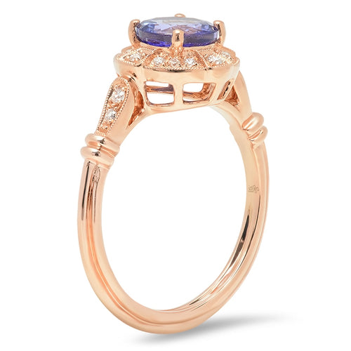 Art Deco Inspired Diamond and Tanzanite Mount Rose Gold Ring